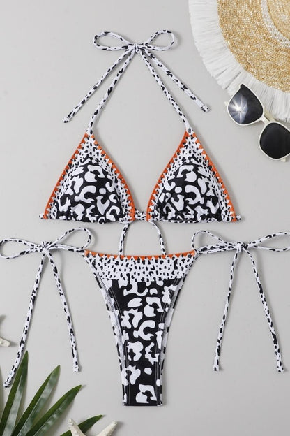 Black White Leopard Print Bikini Set