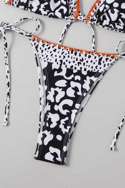 Black White Leopard Print Bikini Set