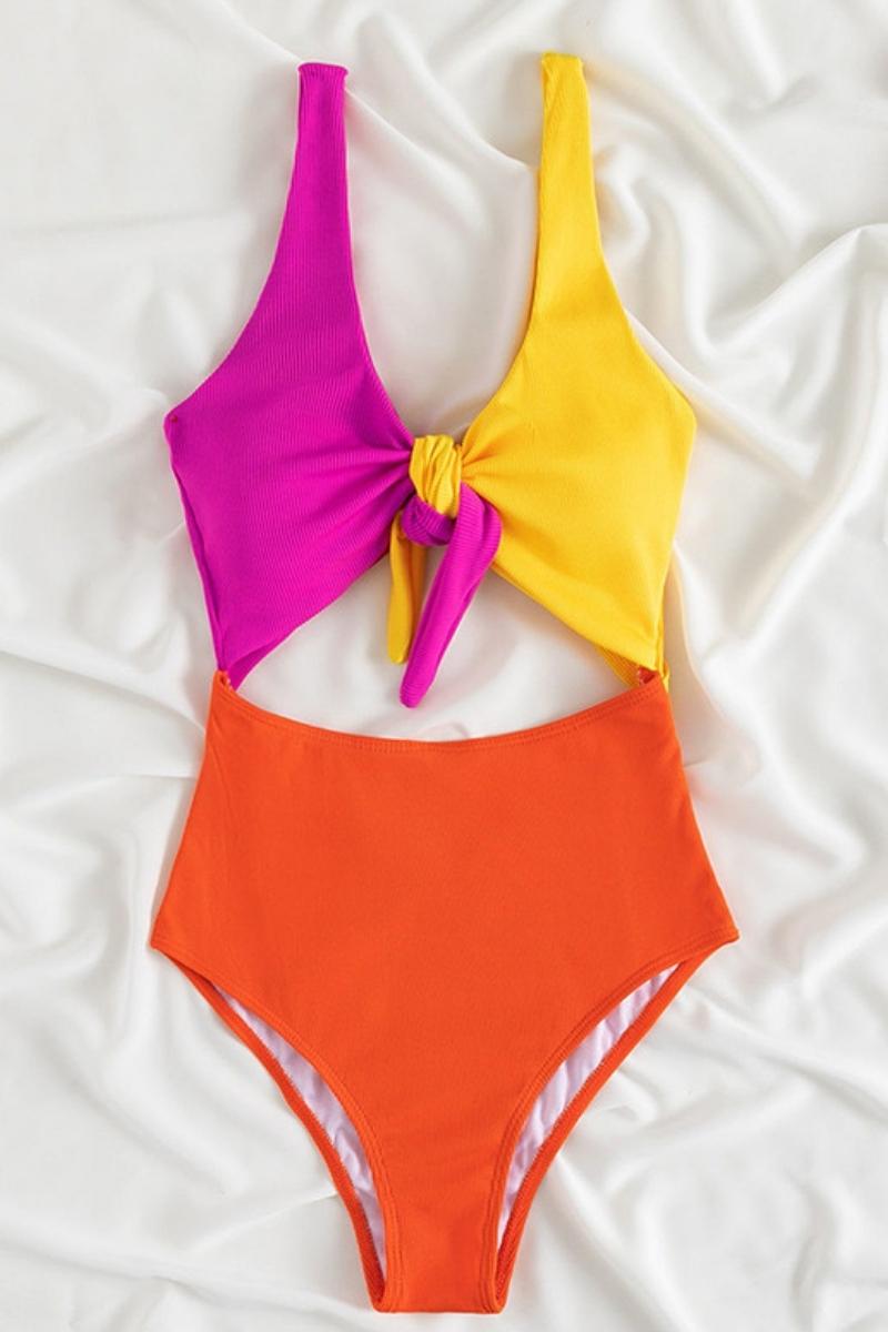 Cut Out Front Tie One Bathing Swimsuit