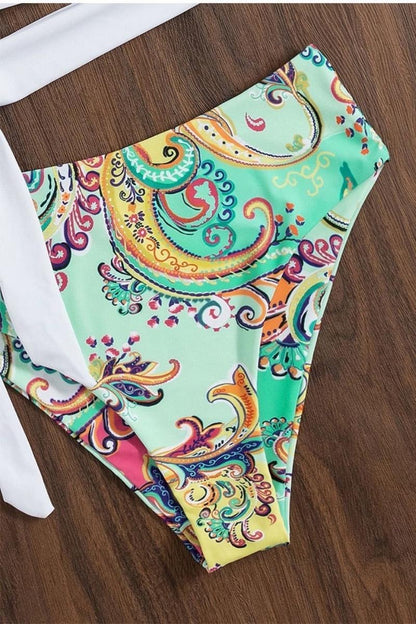Colorful Paisley Two Piece Swimsuit White
